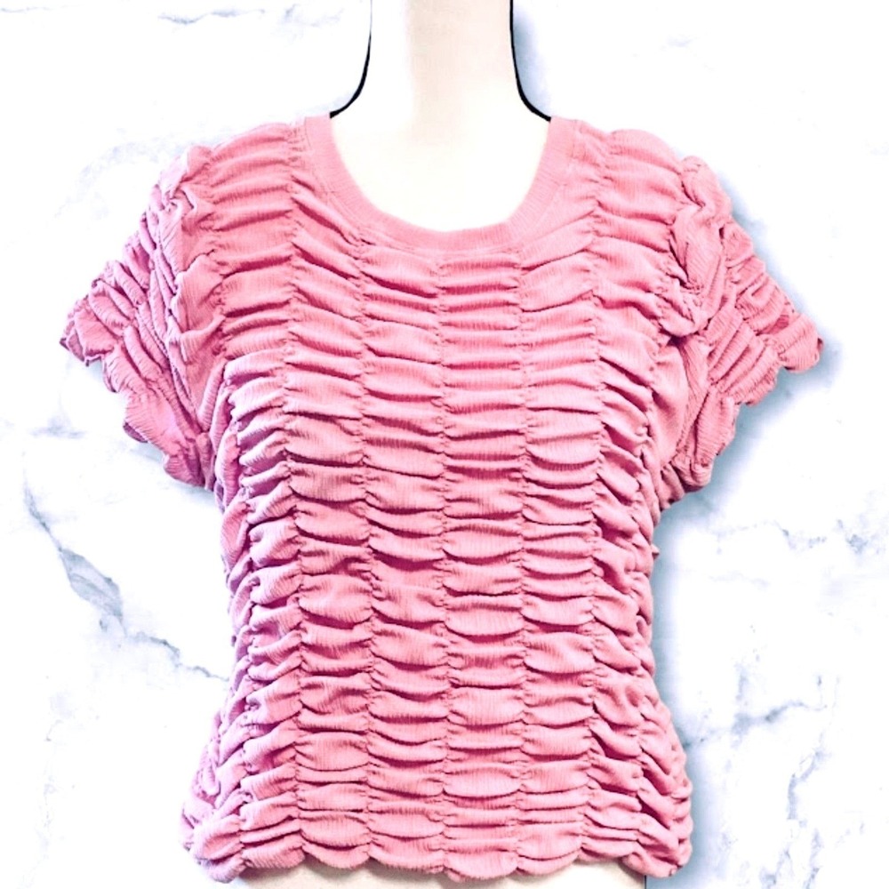 Anthropologie Ruched Baby Tee Shirt Cropped Women's XL in Lilac Purple/Pink